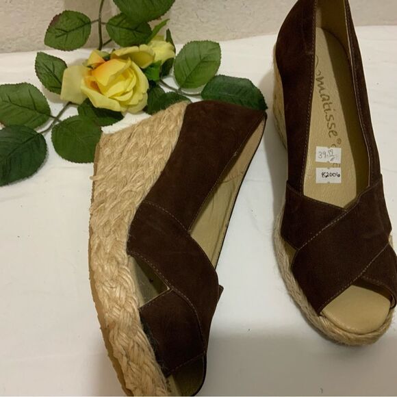 MATISSE Espadrille Heels suede brown size 8 M - Picture 2 of 12